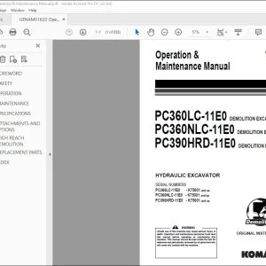 Komatsu PC360LC-11E0 PC360NLC-11E0 PC390HRD-11E0 (DEMOLITION EXCAVATOR) Excavator Operation & Maintenance Manual UENAM01620 - PDF DOWNLOAD