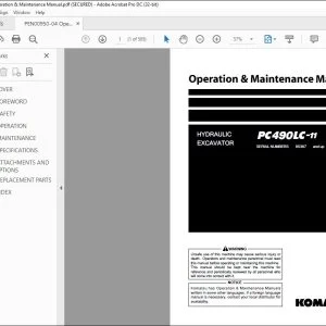 Komatsu PC490LC-11 Hydraulic Excavator Operation & Maintenance Manual PEN00950-04 - PDF DOWNLOAD