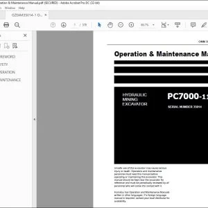 Komatsu PC7000-11 Hydraulic Mining Excavator Operation & Maintenance Manual 35014D-GB-P1-1.0 - PDF DOWNLOAD