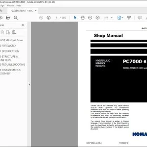 Komatsu PC7000-6 T2 Hydraulic Mining Shovel Shop Manual 35001-xD-GB-4 - PDF DOWNLOAD
