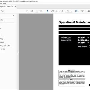 Komatsu PC800-8 PC800LC-8 PC800SE-8 PC850-8 PC850SE-8 Hydraulic Excavator Operation & Maintenance Manual TEN00345-04 - PDF DOWNLOAD
