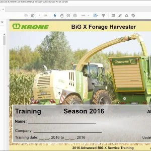 Krone BiG X  Advanced2016 Self-propelled forage harvester Service Tranning Manual AL-BX56781-US - PDF DOWNLOAD