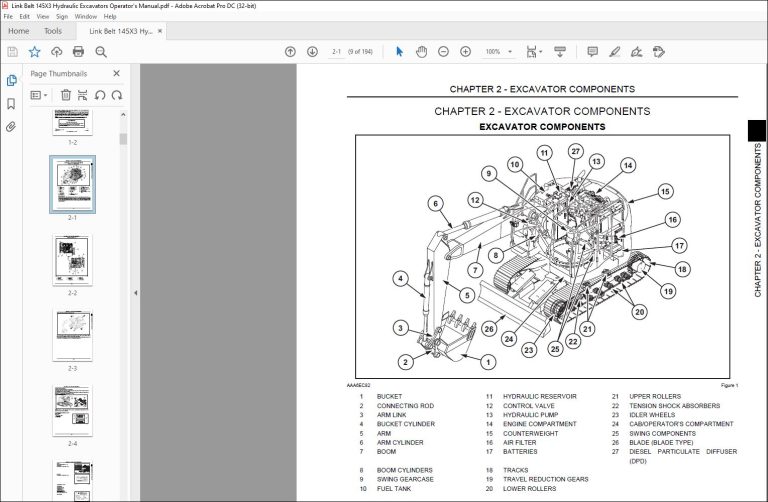 Link Belt 145X3 HYDRAULIC EXCAVATOR OPERATOR'S MANUAL 145X3-OM-LXG-01 ...