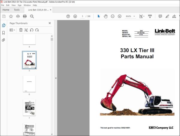 Linkbelt 330LX - EX TIER 3 EXCAVATOR PARTS MANUAL 1119 - PDF DOWNLOAD ...