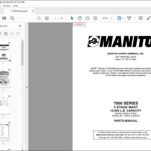 Manitou 7500 SERIES 3 STAGE MAST Parts Manual R391 - PDF DOWNLOAD