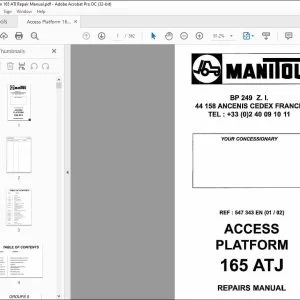 Manitou Access Platform 165 ATJ Repair Manual 547343 - PDF DOWNLOAD