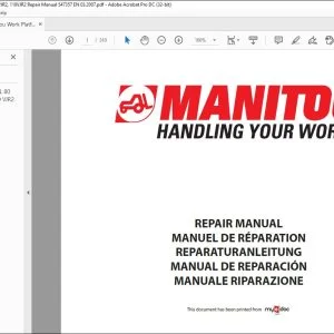 Manitou Access Platform 80 VJR 105 VJR2 110 VJR2 Repair Manual 547357 - PDF DOWNLOAD