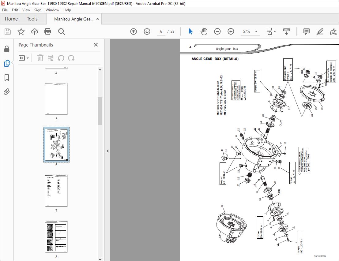 Manitou Angle Gear Box 15930 15932 Repair Manual 647058EN - PDF ...