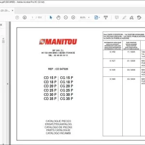 Manitou CD 15P CD 18P CD 20P CD 25P CD 30P CD 35P CG 15P CG 18P CG 20P CG 25P CG 30P CG 35P Parts Catalogue Manual CD 547926 - PDF DOWNLOAD