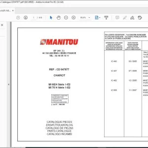 Manitou Forklift MI 60 H Serie 1-E2 MI 70 H Series 1-E2 Parts Catalogue Manual CD547877 - DOWNLOAD