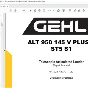 Manitou GEHL Telehandler ALT 950 145 V PLUS D ST5 S1 Telescopic Articulated Loader Repair Manual 647926 - PDF DOWNLOAD