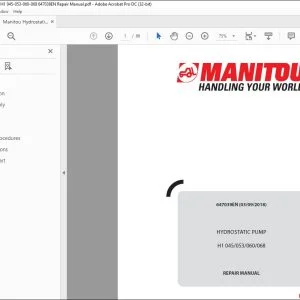 Manitou HYDROSTATIC PUMP H1 045-053-060-068 Lift Truck Repair Manual 647039 - PDF DOWNLOAD