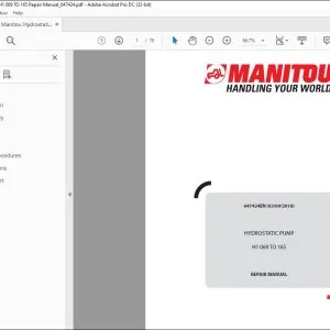 Manitou HYDROSTATIC PUMP H1 069 TO 165 Lift Truck Repair Manual 647424 - PDF DOWNLOAD