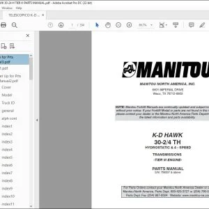 Manitou K-D HAWK 30-2/4 TH HYDROSTATIC & 4 SPEED TRANSMISSIONS TIER III ENGINE Parts Manual 809860 - PDF DOWNLOAD