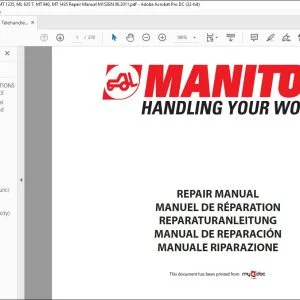 Manitou LT 845 120 LSU MT 1235 S & ST ML 635 T  MT 940 LT MLT 940 L 120 LSU MT 1435 SL & SLT Telehandler Repair Manual M152EN - PDF DOWNLOAD