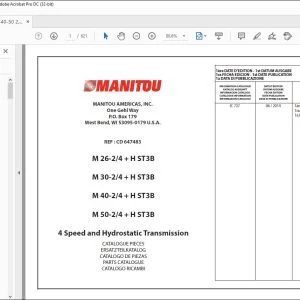 Manitou M 26-2/4 + H ST3B M 30-2/4 + H ST3B M 40-2/4 + H ST3B M 50-2/4 + H ST3B 4 Speed & Hydrostatic Transmission Parts Catalogue Manual CD 647483 - PDF