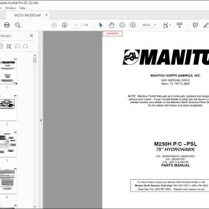 Manitou M230H PC -PSL 75” HYDROHAWK Parts Manual B428 - PDF DOWNLOAD