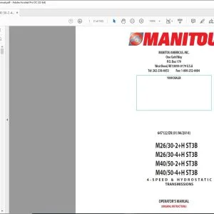 Manitou M26/30-2+H ST3B M26/30-4+H ST3B M40/50-2+H ST3B M40/50-4+H ST3B 4-SPEED & HYDROSTATIC TRANSMISSIONS Operator's Manual 647122 - PDF DOWNLOAD