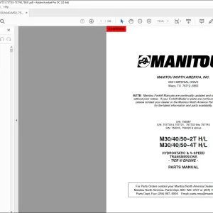 Manitou M30 40 50-2T H L M30 40 50-4T H L HYDROSTATIC & 4-SPEED TRANSMISSIONS TIER III ENGINE Parts Manual 809816 - PDF DOWNLOAD