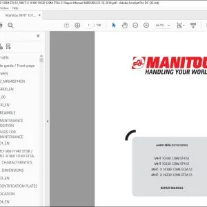 Manitou MHT 10180 129M ST4 S1 MHT 10230 129M ST4 S1 MHT- X 10180 129M ST3A S1 MHT- X 10230 129M ST3A S1 Lift Truck Repair Manual 648914EN - PDF DOWNLOAD