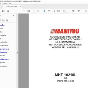 Manitou MHT 10210L Telescopic Parts Catalogue Manual 648427 - PDF DOWNLOAD