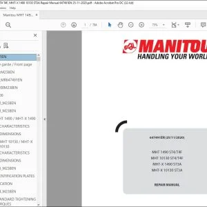 Manitou MHT 1490 ST4/T4F MHT 10130 ST4/T4F MHT-X 1490 ST3A MHT-X 10130 ST3A Lift Truck Repair Manual 647491EN - PDF DOWNLOAD