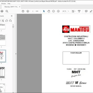 Manitou MHT 7140 MHT 990 MHT 990 MHO MHT 10120 L MHT 10160 L M Series Comfort Line Repair Manual 648168 - PDF DOWNLOAD