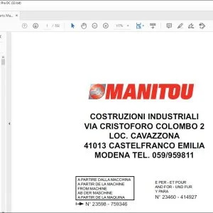 Manitou MHT 780 Evolution E3 Series 2 Parts Catalogue Manual 648585 - PDF DOWNLOAD