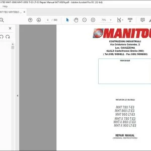 Manitou MHT 780 T-E3 MHT-X 860 LT-E3 MHT-X 950 LT-E3 MHT-X 780 T-E3 MHT 860 LT-E3  MHT 950 LT-E3 Repair Manual 647145 - PDF DOWNLOAD
