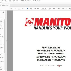 Manitou MHT 860L Series Perkines Engine 1104c-44TA REPAIR MANUAL  - PDF DOWNLOAD