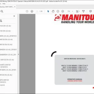 Manitou MHT-X 10180 MINING 129M ST3A S1 MHT 10180 MINING 129M ST4 S1 MHT-X 10230 MINING 129M ST3A S1 MHT 10230 MINING 129M ST4 S1 lift Truck Operator's Manual 649130 - PDF DOWNLOAD