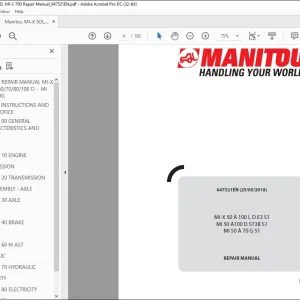 Manitou MI-X MI 50L-60-70-80-100 D  MI 50L-60-70G Lift Truck Repair Manual - PDF DOWNLOAD