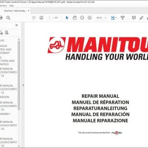 Manitou MLB 625 Turbo MLB 625 Turbo Confort MLB 625 Turbo EX MLB 625 Turbo Confort EX Série 1-E2 Repair Manual 547938 - PDF DOWNLOAD