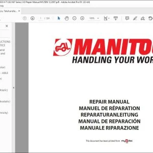 Manitou MLT 742 H T LSU MT 1033 HLT Série 2-E2 Telehandler Repair Manual 0-1-M125 - PDF DOWNLOAD