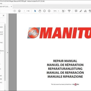 Manitou MLT 845 120 LSU MT 1235 S Turbo MT 1435 SL Turbo MLT 845 HT LSU MT 1435 H SL Repair Manual - PDF DOWNLOAD