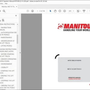 Manitou MLT-X 732 95P ST3A S1 Forklift Truck Operator's Manual 647531 - PDF DOWNLOAD