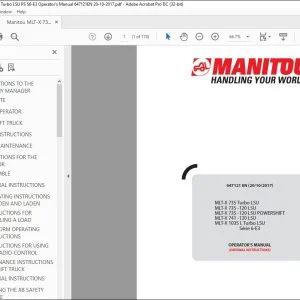 Manitou MLT-X 735 Turbo LSU MLT-X 735 -120 LSU MLT-X 735 -120 LSU POWERSHIFT MLT-X 741 -120 LSU MLT-X 1035 L Turbo LSU Série 6-E3 Truck Operator's Manual 647121 - PDF DOWNLOAD