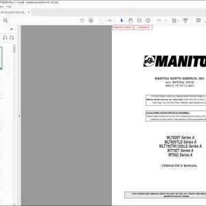Manitou MLT629T Series A MLT633TLS Series A MLT730TW(120)LS Series A MT732T Series A MT932 Series A Forklift Truck Operator's Manual 547785AS - PDF DOWNLOAD