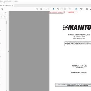 Manitou MLT940 L-120 LSU Series 3-E2 Forklift Truck Operator's Manual 547850AS - PDF DOWNLOAD