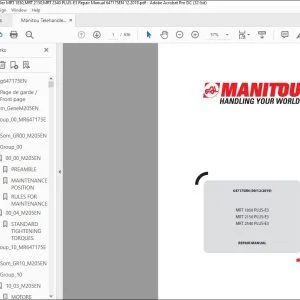 Manitou MRT 1850 PLUS-E3 MRT 2150 PLUS-E3 MRT 2540 PLUS-E3 Telehandler Repair Manual 647175EN - PDF DOWNLOAD