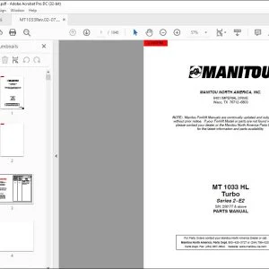 Manitou MT 1033 HL Turbo Series 2-E2 Parts Manual 547853P - PDF DOWNLOAD