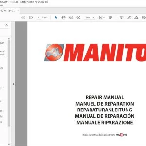 Manitou MT 1440 H MT 1840 H MT 1440 HA MT 1840 HA  Repair Manual M198EN - PDF DOWNLOAD