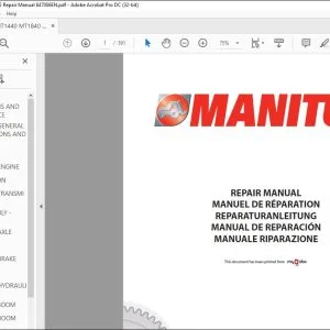 Manitou MT 1440 H PRIVILEGE MT 1440 HA PRIVILEGE MT 1840 H PRIVILEGE MT 1840 HA PRIVILEGE Repair Manual 647006EN - PDF DOWNLOAD