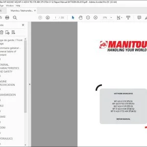 Manitou MT 420 H 57K ST5 S1 MT 420 H TSS 57K ST5 S1 MLT 420 H 57K ST5 S1 MT-X 420 H 49K ST3A S2 MT-X 420 H TSS 49K ST3A S2 Telehandler Repair Manual 647742EN - PDF DOWNLOAD