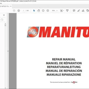 Manitou MT 523 Série A + MONO-ULTRA MLT 523 Turbo Série A + MONO-ULTRA Repair Manual 547824EN - PDF DOWNLOAD