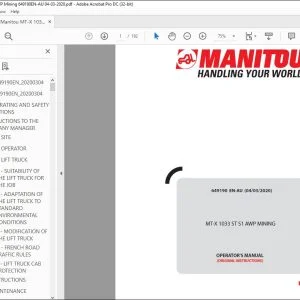Manitou MT-X 1033 ST S1 AWP Mining Lift Truck Operator's Manual 649190 - PDF DOWNLOAD