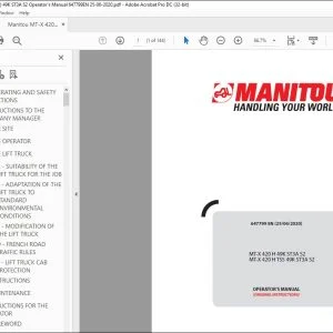 Manitou MT-X 420 H 49K ST3A S2 MT-X 420 H TSS 49K ST3A S2 Forklift Truck Operator's Manual 647799 - PDF DOWNLOAD
