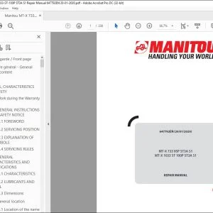Manitou MT-X 733 95P ST3A S1 MT-X 1033 ST 100P ST3A S1 Lift Truck Repair Manual 647792  PDF DOWNLOAD
