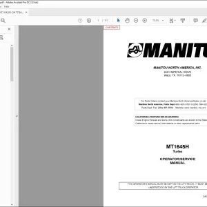 Manitou MT1645H Turbo Forklift Truck Operator Manual 547784S - PDF DOWNLOAD