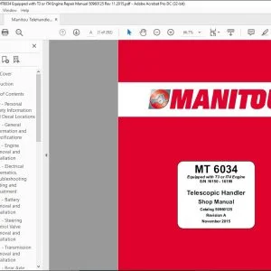 Manitou MT6034 Equipped with T3 or IT4 Engine Telescopic Handler Shop Manual 50960125 - PDF DOWNLOAD
